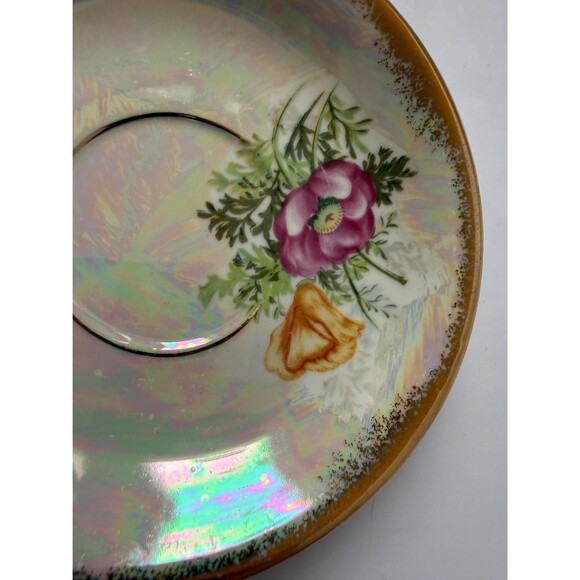 VTG Sterling China Japan Birth Month-August Poppy Iridescent Teacup & Saucer - Picture 8 of 10